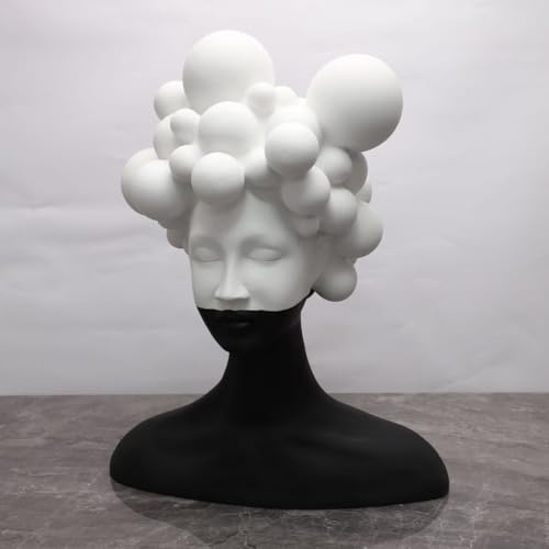 Modern Abstract Resin Sculpture, Black and White Bust with Bubble Crown Design, Contemporary Art Decor