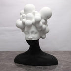 Modern Abstract Resin Sculpture, Black and White Bust with Bubble Crown Design, Contemporary Art Decor
