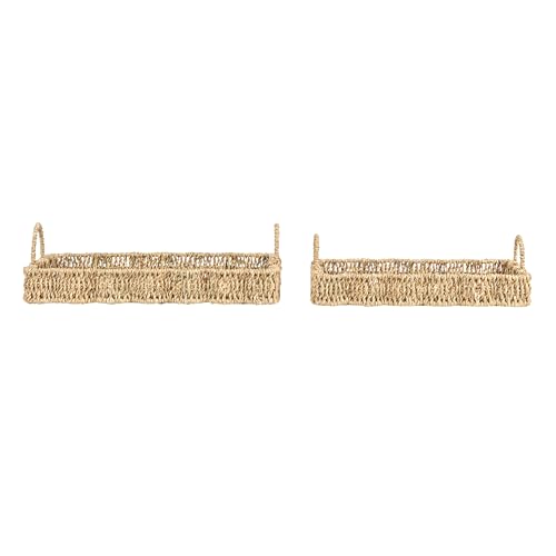 Household Essentials Woven Seagrass Scalloped Rectangular Trays, Set of 2, Natural - color: Natural Seagrass, size: 16" x 11.5" x 4.8"