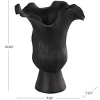 Deco 79 Ceramic Abstract Floral Inspired Vase with Wavy Folded Rim and Linear Grooves, 8" x 7" x 11", Black - color: Black, size: 8" x 7" x 11"