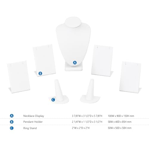 MOOCA Jewelry Display Set, Necklace Display Bust, Earring Organizer, Ring Holder Stand for Showcase and Store, Premium Fabric - color: 3) 7 piece. White Faux Leather
