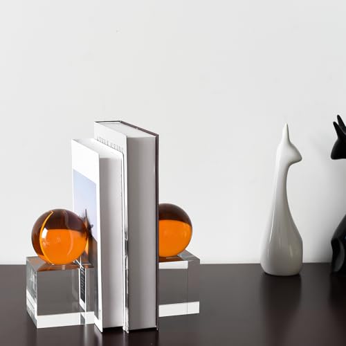 Crystal Bookends, 1 Pair of Decorative Tabletop Bookends for Office, Home, Desk, Comes with Gifed Box, Amber - color: Amber