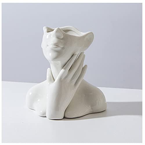 Face Vase Unique Ceramic Vase for Room,Office,Home Decor,White,B - style: White-B