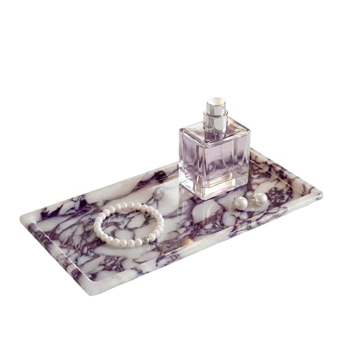 Natural Marble Decor Tray - Hand-Polished Luxury Organizer for Vanity, Bathroom | Cosmetics Perfume Jewelry Display Tray (Caracatta Violet Rectangular Tray, 11" x 5" x 0.7") - color: Caracatta Violet Rectangular Tray, size: 12" x 8" x 0.7"