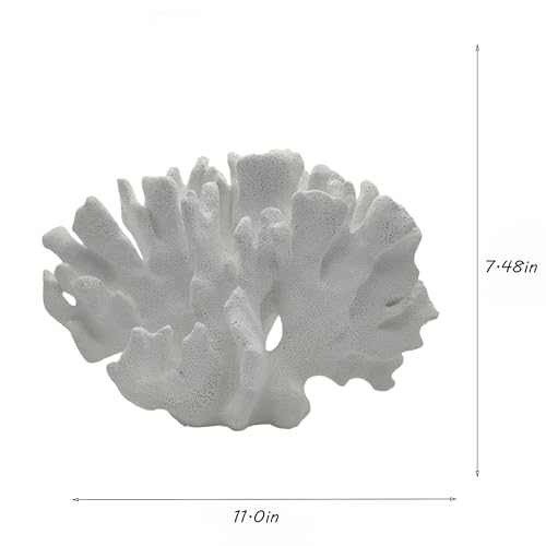 Etlemonde White Beach Coastal Fan Coral Decor Resin Statue - Faux Sea Coral Reef for Bathroom Shelf, Coffee Table, Nautical Minimalist Beach House Home Decor Accent - color: White-d