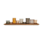 Wood Tray with 9 Brown Glass Votive Holders (Set of 10 Pieces) - color: Browns