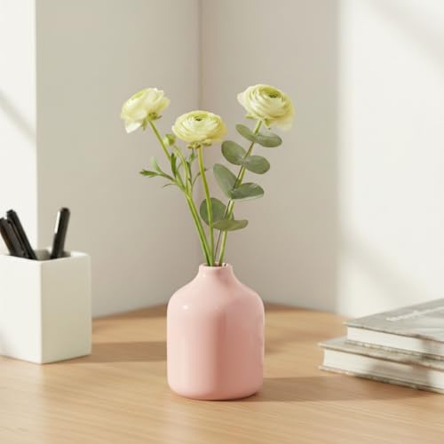 Sunddo Cute Pink Vase for Flowers - 4 Inch Small Modern Ceramic Vase for Centerpieces, Minimalist Bottle Decorative Vases Home Decor, Office Desk, Bedroom, Table, Book Shelf Decor - color: Pink, size: 4 inch