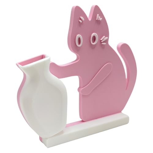 Cat Push Flower Vase for Home Decor Cute Vases for Table Room Decor Unique Lollipop Vases for Women (Small Pink White) - size: Small Pink White