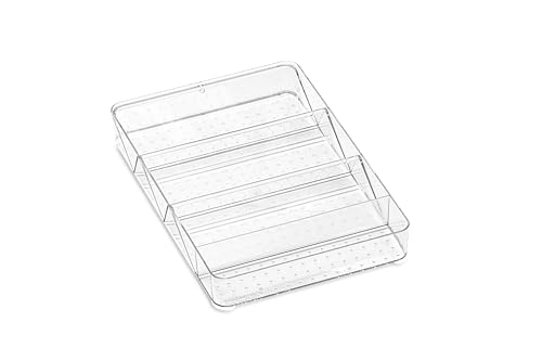 madesmart Angled Storage Tray, Make-up Bathroom Organizer, Lipstick, Razors, Q-Tips, Bath Essentials Angled for Easy-Viewing, Large, Clear