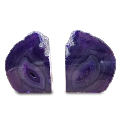 Geode Bookends Agate Decor Book Ends Unique Crystal bookend Dyed Purple for Home Decorative 1 Pair 4-5 Lbs - color: Purple, size: 4-5LBS