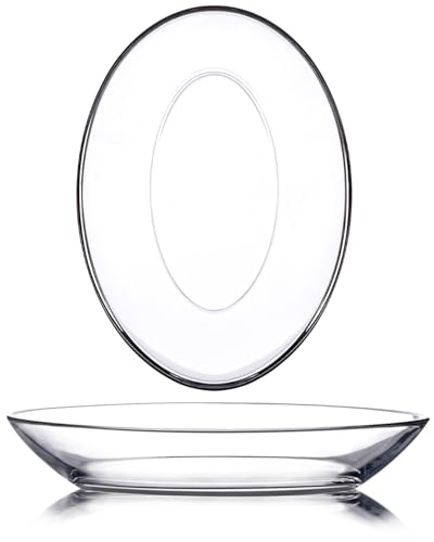 NUTRIUPS 2 Pack Small Tempered Glass Serving Plates, 7.7 x 5.5inch Oval Glass Dinner Plates, Small Salad Plates Set of 2, Glass Side Dishes, Mini Serving Trays - size: Small