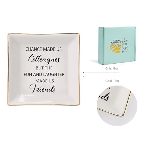 HOME SMILE Colleague to Friend Gifts for Women Jewelry Tray- Retirement Leaving Farewell Appreciation Birthday Christmas-Chance Made Us Colleagues,But The Fun and Laughter We Share Made Us Friends - style: Colleague to Friend