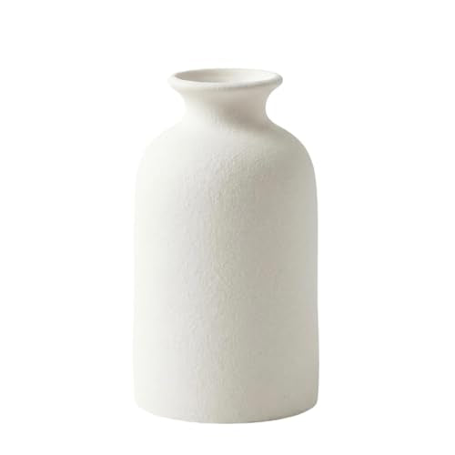 White Ceramic Bud Vase Minimalist Small Flower Vases Floral Arrangement Holder Bottle for Home Office Decor