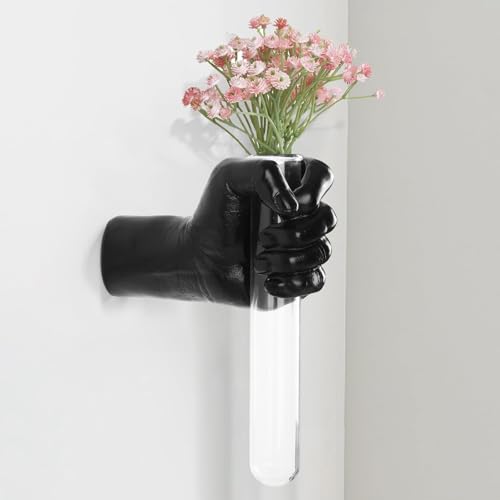 Black Wall Sculptures, Hand Vases Home Decor, Wall Mount Art Sculpture, Unique Wall Art Statue, Funky Flower Vase Decorations, Modern Eclectic Hanging Decor,Glass Test Tube Vase - color: Black