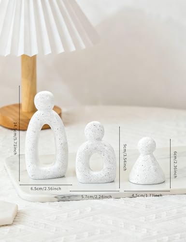 Abstract Family of 3 Figurines Modern Sculptures - Minimalist Home Decor for TV Stand, Bookshelf, Living Room | Decorative Accents and Gift Ideas as Knick Knacks for Shelves (White) - color: White