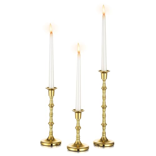 Brass Candlestick Holders Vintage: Tall Gold Taper Candle Holder Antique Candle Stick Holders for Christmas Wedding Centerpieve Living Room Mantle Home Decor Bridal Shower Set of 3 - size: 1 Set(3 Pcs)