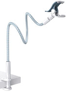 Lamicall Gooseneck Phone Holder Bed - [Nylon Braided] Flexible Arm, Overall Length 38inch, 360 Adjustable Clamp Clip, Overhead Cell Phone Mount Stand for Bed, Blue White - color: blue white