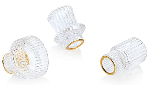 Vixdonos Taper Glass Candlestick Holders Tealight Candle Holders for Table Centerpieces, Wedding Decor and Dinner Party (3 Pcs, Gold Rim Clear) - color: Gold Rim Clear, size: 3 Pcs