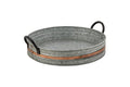 Galvanized Metal Serving Trays with Copper Strip and Iron Black Handles,Farmhouse Tray, Decorative Centerpiece for Coffee Table or Dining Table, Rustic Utility Trays for All Purpose, Round Trays… - size: 17"