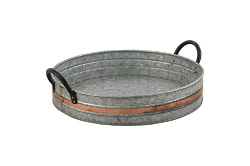 Galvanized Metal Serving Trays with Copper Strip and Iron Black Handles,Farmhouse Tray, Decorative Centerpiece for Coffee Table or Dining Table, Rustic Utility Trays for All Purpose, Round Trays… - size: 17"