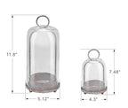 5" & 4" Wide Versatile Metal Candle Holder in Shabby White with Handmade Thick, Heavy & Sturdy Glass Dome for Pillar Candle, Industrial, Modern, Shelf, Mantel, Veranda, Porch - color: White Shabby