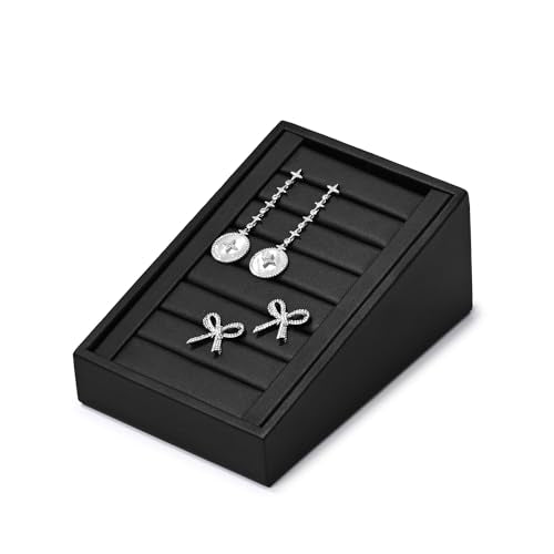 Oirlv Premium PU Leather Ring Tray Display Stand Slotted Ring Showcase Display Jewelry Organizer Jewelry Holder for Trade Show(Black) - color: Leather black