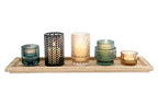 Bloomingville 5-Piece Embossed Glass and Metal Tealight Candle Holders in a Wood Tray, Multicolor