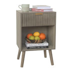 Fultyle Mid Century Modern Nightstand, Wood Bedside Table with Drawer and Opening Storage, End Table Living Room Fluted Night Stand with Solid Wood Legs for Bedroom (Grey) - color: Grey