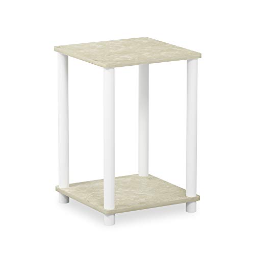 FURINNO Turn-N-Tube Haydn End Table, 1-Pack, Cream Faux Marble/White - color: Cream Faux Marble/White, size: 1-Pack, 2-Tier, style: Haydn