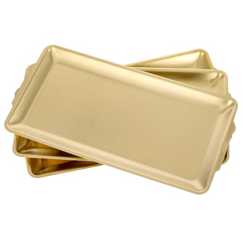 4 Pcs 304 Stainless Steel Food Serving Tray Gold, 12.6×6.3×0.6 Inch Thickened Chassis Rectangular Large Stainless Steel Serving Platter for BBQ Party Buffet Picnic Appetizer