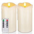 Raycare 6"x3" Dripping Wax Flameless Candles, Battery Operated LED Candles with Remote Control and Timer, Electric Fake Plastic Pillar Candles, Set of 2 - color: D3"xH6"6"-Ivory Wax
