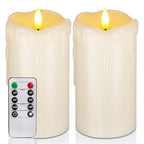 Raycare 6"x3" Dripping Wax Flameless Candles, Battery Operated LED Candles with Remote Control and Timer, Electric Fake Plastic Pillar Candles, Set of 2 - color: D3"xH6"6"-Ivory Wax