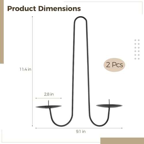 2 Pcs Wall Candle Sconce Holders, Double Armed Wall Hanging Candle Holders, Minimalist Black Iron Sconces for Fireplace, Living Room, Hallway