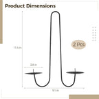 2 Pcs Wall Candle Sconce Holders, Double Armed Wall Hanging Candle Holders, Minimalist Black Iron Sconces for Fireplace, Living Room, Hallway