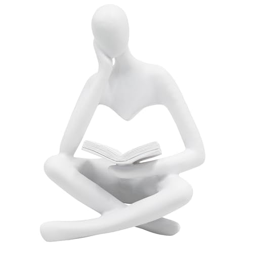 Jinkoozz Reading Women Statue, Thinker Sculptures, Abstract Art Ornament, Modern Aesthetic Figurine Decoration, Suitable for Home Living Room Bedroom Office Shelf Table Desk Bookshelf Decor - color: White Left, size: Small