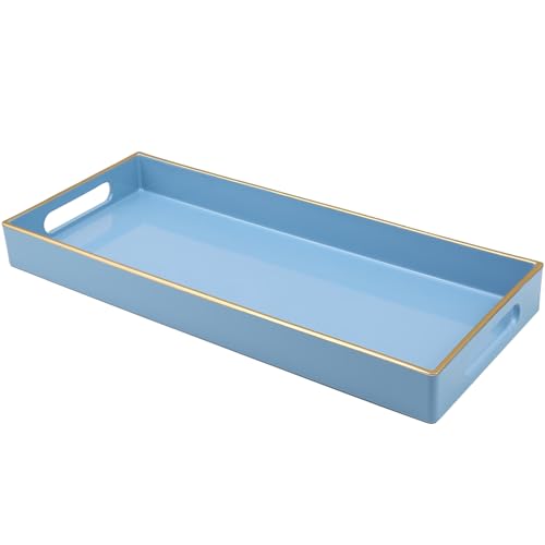 Blue Bathroom Vanity Tray for Countertop, Small Plastic Toilet Tank Versatile Storage & Organization Tray for Makeup, Perfume, Desk, Kitchen, Candles, 13.7"x6"x1.4", 35BL - color: 15blue