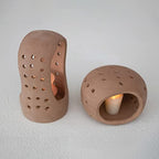 Creative Co-Op Handmade Terracotta Candle Holder with Cutouts - size: 5"L x 5"W x 8"H