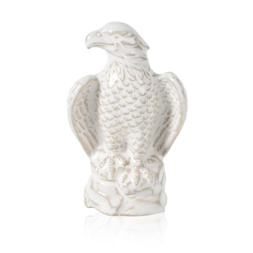 Ceramic Eagle Statue - Modern Hawk Sculpture for Home, Mini Eagle Decor, Figurine Hawk Trophy for Living Room, Bathroom, Bookshelf, Desktop, Car (White) - color: White