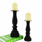 Black Worn Pillar Candle Holder - Rustic Wooden Farmhouse Candlestick Holders for - 2 Piece Set - color: Black-01