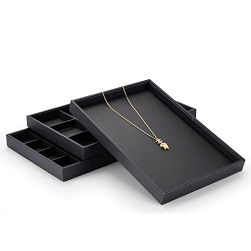 Black PU Leather Jewelry Display Flat Tray Ring Necklace Watch Organizer Display Tray (1 grid) - style: Flat Tray