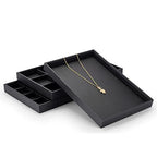 Oirlv Black Leather Jewelry Display Flat Tray Perfume Accessories Trinket Watch/Earring/Ring Storage Organizer - style: P01701