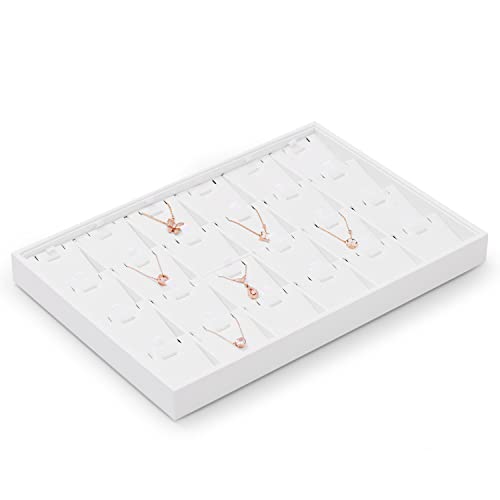 Oirlv Premium White Leather Stackable Jewelry Tray 24 Grid Jewelry Organizer Tray with Removable Inserts Cards Necklace Display Holder - color: White, size: 24 Grid Tray with Inserts