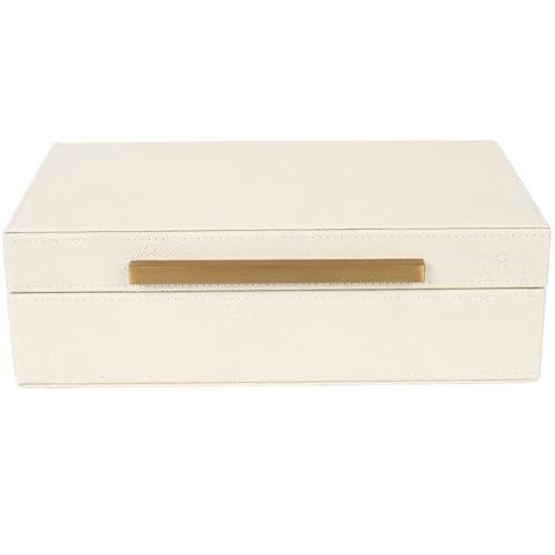 XIGEXIGE Beige Shagreen box Faux Leather Decorative Boxes,Keepsake And Memory Storage Decorative Boxes with Lids for Modern Home Decor Jewelry Box Organizer - color: Beige+Gold Handles