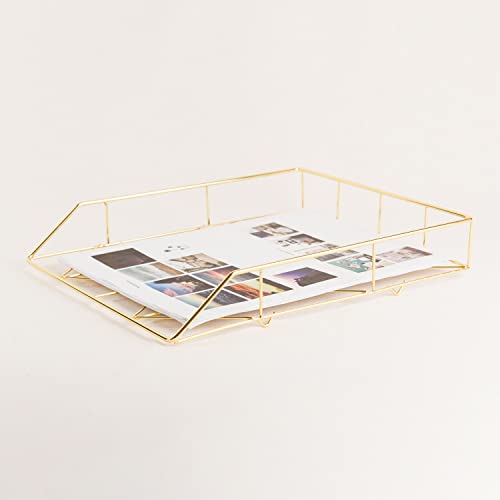 U Brands Desktop Letter Tray, Wire Metal, Gold