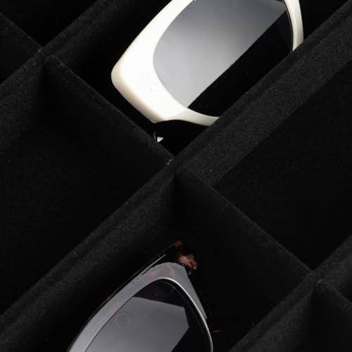 Frebeauty Sunglass Organizer,Velvet Glasses Organizer,8-Slot Sunglasses Tray with Clear Lid,Men's/Women's Sunglasses Box,Sunglass Case,13.3 x 9.6 x 2.2 Inches,Eyeglass/Eyewear Display Tray(Balck) - color: Black, style: With Lid