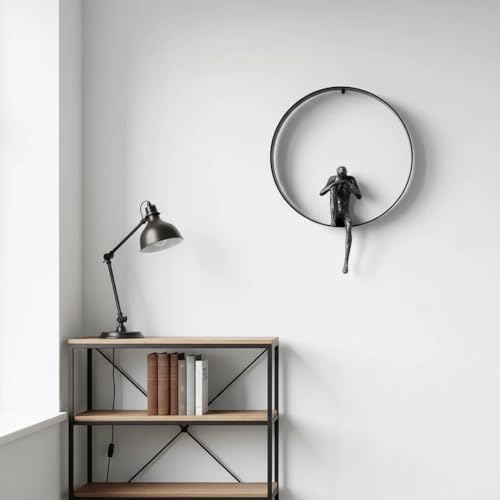 ZSKXJBPF Modern Metal Wall Art - Abstract Thinker Sculpture with Resin Figures, Minimalist Iron Ring 3D Wall Decor for Living Room, Bedroom, Office, Housewarming Gift (A) - style: A