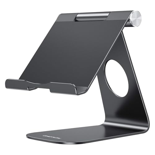 OMOTON Tablet Stand Holder Adjustable, T1 Desktop Aluminum Tablet Dock Cradle Compatible with iPad Air/Mini/Pro 11/12.9, iPad 10.2/9.7, Samsung Tab and More, Black - color: Black