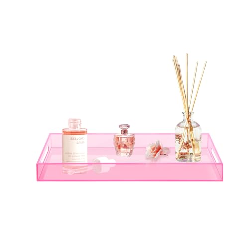 SetGame Acrylic Serving Tray with Handles, Bathroom Desktop Decorative Storage Arylic Trays, Simple Vanity Tray Food Tea Fruit Dinner Snack Tray for Bar Kitchen Party - color: Pink