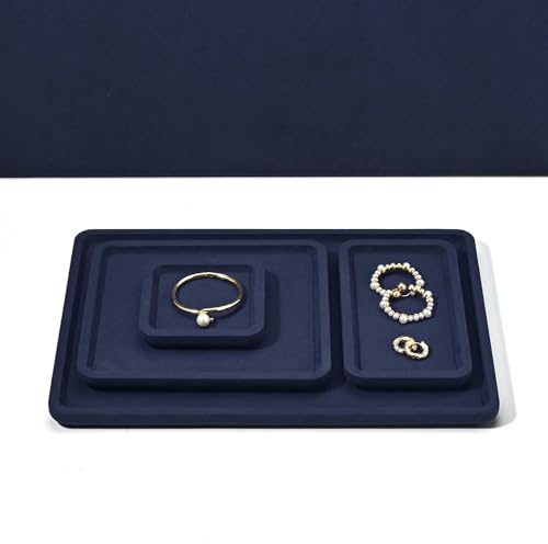 Microfiber Jewelry Trays Stackable Ring Earring Bracelet Necklace Bangle Watch Display Tray Drawer Organizer 7.08 * 3.93 * 0.59inch (Blue - color: Blue, size: 18*10cm Tray