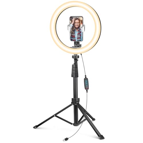UBeesize 10'' LED Ring Light with 62'' Tripod Stand, Selfie Ring Light for Video Recording, Live Streaming, TikTok & YouTube, Compatible with iPhone & Android (Black) - color: Black, size: 10in